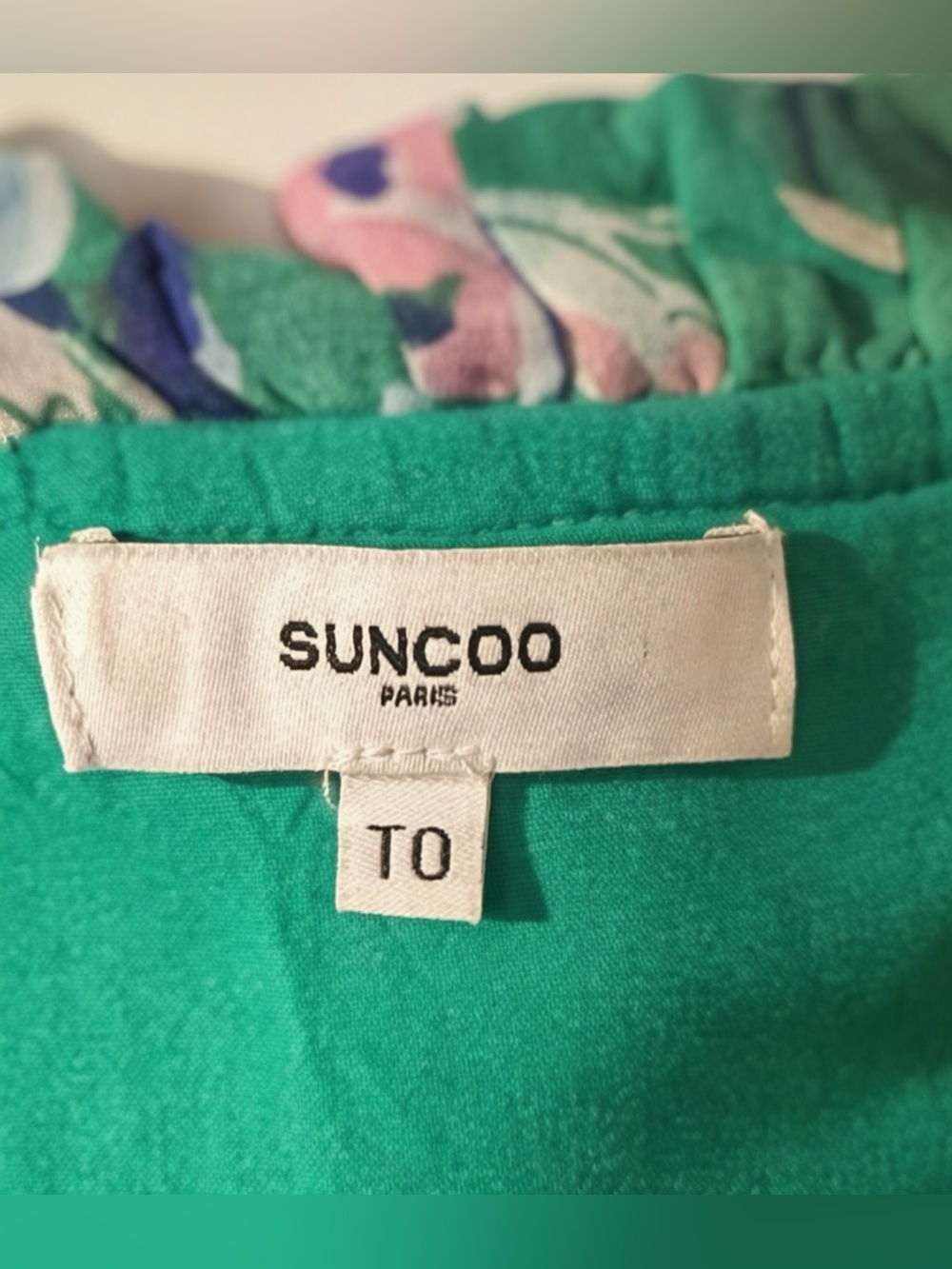 Vintage Suncoo Paris Coastal Green Floral Long Sleeve Boho Dress | T0 (XS) - Picture 3 of 4